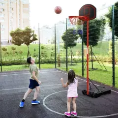 Height-Adjustable Basket Hoop, Portable Backboard System Stand with 2 Wheels, Fillable Base, Weather-Resistant Nylon Net