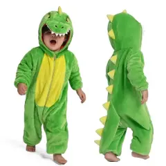 Joyfy Baby Halloween Dinosaur Costume, Green One-Piece Hooded Jumpsuit Halloween Cosplay Costume for Toddler Halloween & Play