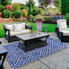 Northlight 4' x 6' Blue and White Geometric Rectangular Outdoor Area Rug