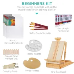 Best Choice Products French Easel, 32pc Beginners Kit Portable Wooden Adjustable Tripod  w/ Paint Supplies