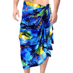 LA LEELA Men's Sarong Hawaiian Bath Wrap Pareo One Size Blue