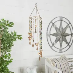 26" x 7" Eclectic Metal Birds Windchime with Beaded Strands Gold - Olivia & May: Indoor Musical Decor
