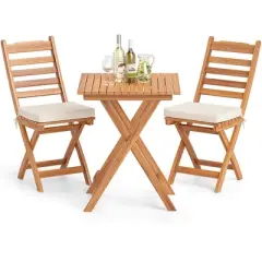 Patiojoy 3-Piece Folding Bistro Set with Removable Seat Cushions Outdoor Table and Chairs