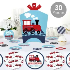 Big Dot of Happiness Railroad Party Crossing - Steam Train Birthday Party or Baby Shower Decor and Confetti - Terrific Table Centerpiece Kit - 30 Ct