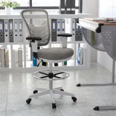 Flash Furniture Mid-Back Mesh Ergonomic Drafting Chair with Adjustable Chrome Foot Ring, Adjustable Arms