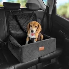 VEVOR Dog Car Seat, Dog Booster Seat for Car with A Storage Pocket, Clip-On Safety Leash, Sponge and PP Cotton Filling, Dog Car Bed