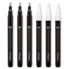 KINGART PRO Paint Pens Extra Fine Tip, Black & White 6 pc