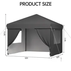 CuisinSmart 10x10 Pop Up Canopy with 4 Sidewalls, Portable Instant Shelter, Outdoor Canopy Gazebo with 4 Sandbags, Canopy Tent for Camping, Black