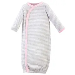 Touched by Nature Baby Girl Organic Cotton Side-Closure Snap Long-Sleeve Gowns 3pk, Pink Gray Scribble