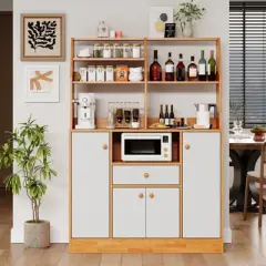 Kitchen Pantry Cabinet with Drawers, Large Wood Sideboard Buffet Cabinets with Doors, Adjustable Shelf & Storage Rack, Freestanding Cupboard