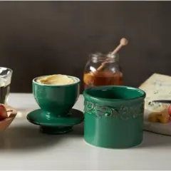 Butter Bell&reg; Crock &ndash; Emerald Green Antique Ceramic Butter Keeper, Vintage-Style Butter Dish for Fresh, Spreadable Butter