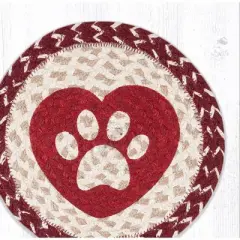 Earth Rugs Heart Paw Round Trivet &ndash; 10"x10" Braided Natural Fiber Hot Pad with Pet Lover Heart and Paw Print Design