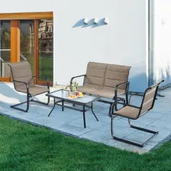 Tangkula 4PCS Patio Conversation Set Cotton Padded Furniture Set w/ Swing Glider Loveseat
