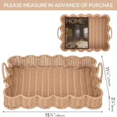 Attop Scalloped Edge Rectangular Wicker Tray with Handles 15.75x11.5in Coffee Table Serving Tray Boho Entryway Decor