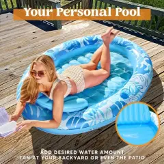Sloosh Inflatable Tanning Pool Float Lounger with Pillow,  Oval Sunbathing Blow Up Bed Lounge, Leaves Suntan Tub Floatie Raft Adult