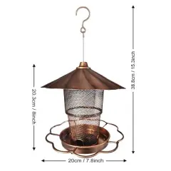 phiestina Bird Feeder with Lid, Heavy-Duty Metal, Petals-Shaped Roof, 360&deg; Feeding Ports, Bronze