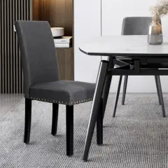 Tangkula 2-Piece Upholstered Linen Fabric Dining Chairs with High Backrest & Padded Seat