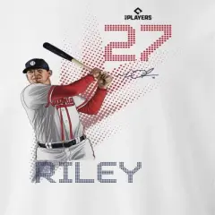 MLBPA Men's Riley Pw Licensed Mlb Athletes Austin Riley Atlanta Braves Baseball Number 27 Long Sleeve Graphic Cotton Pullover Sweatshirt - White 2X