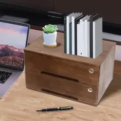 YIYIBYUS Wooden Desktop Storage Box with 2 Lockable Drawers