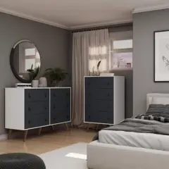 Set of 2 Amber 6 Drawer Double Wide Dresser and 4 Tall Drawer Dresser - Manhattan Comfort