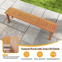 Tangkula Set Of 2 59" Outdoor Wood Bench Patio Dining Bench Backless with Teak Oil Finish & Slat Seat Accent Entryway Bench Farmhouse Bench