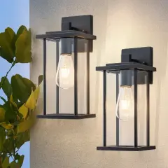 C Cattleya 2 Pack Matte Black Outdoor Wall Lights with Clear Glass Shade