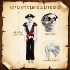 Yescom 5.4Ft Halloween Pirate Captain Skeleton Life Size Human Bone Movable Joints Outdoor Decor 2025