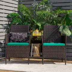 Tangkula Patio Loveseat 2 Person Cushioned Seats With Center Table Outdoor Rattan Furniture Set Turquoise/ Red