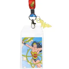 Wonder Woman Lanyard with Metal Charm and Clear ID Holder