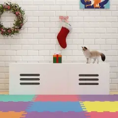 Chery Life White 59.05"L x 17.71"W x 18.89"H Modern Wooden Cat Box Furniture with Double Room, Giving Cats The Greatest Privacy Space