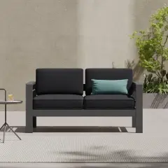 Coolbibila-Aluminum-Framed Patio Loveseat, Sofa For Outdoor With Water-Resistant Fabric Cushions, Upholstered Sofa