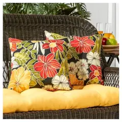 Set of 2 Aloha Black Floral Outdoor Square Throw Pillows - Kensington Garden