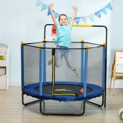 NAYSAYE Trampoline with Basketball Hoop and Horizontal Bar for Indoor Play for Kids, Blue, 55.00"*55.00"*55.00"