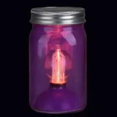 Roman 6.5" Battery Operated LED Edison Bulb Vintage-Style Purple Glass Mason Jar Lantern