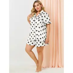 Agnes Orinda Womens Plus Size Bottom Polka Dots Short Sleeve Shirt and Shorts Pajama Set