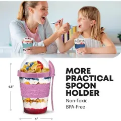 Tribello On-the-Go Yogurt Parfait Cups with Lids, Topping Compartments & Spoon - 20 oz - Pack of 4