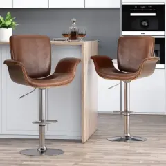 2pc Romer Mid Century Modern Bentwood Adjustable Swivel Counter Height Barstools - Christopher Knight Home