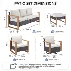 Gymojoy 7 Pieces Outdoor Sofa Swivel Chair Ottoman with Patio Chair Set