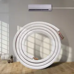 VEVOR 16FT Mini Split Line Set,1/4" & 3/8" O.D Copper Pipes Tubing and Triple-Layer Insulation,for Air Conditioning or Heating Pump Equipment, White