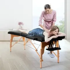 Costway 84''L Portable Massage Table Adjustable Facial Spa Bed Tattoo w/ Carry Case Black