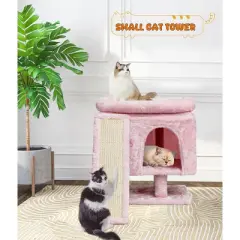 Small Pink Cat Tree with Perch for Indoor Cats, Cat Tower with Scratching Post