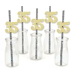 Big Dot of Happiness Gold Glitter 35 Party Straws - No-Mess Real Gold Glitter Cut-Out Numbers & Decorative 35th Birthday Party Paper Straws - 24 Ct