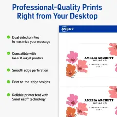 Avery Printable Leaf Business Cards, Sure Feed Technology, 2" x 3-1/2", Matte White Cardstock, Print-to-The-Edge, Laser/Inkjet Printable, 80 Total