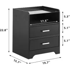 LED Night Stand with 2 Drawers &ndash; Modern Side Table with Glass Top for Bedroom & Living Room