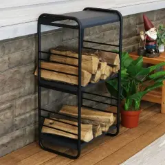 Sunnydaze Indoor/Outdoor Iron and Steel Modern Rounded Edge Fire Pit or Fireplace Firewood Log Rack Storage -36" - Black