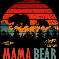 Junior's Design By Humans Mama Bear Retro Stripes By ZeusSE T-Shirt