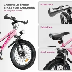 NAYSAYE Bicycle 24 Inch Kids Mountain Bike 7 Speeds Dual Disc Brakes for Boys and Girls for Adventure, Pink, 62.4"*25"*39"