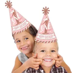Big Dot of Happiness 1st Birthday Little Miss Onederful - Cone Happy Birthday Party Hats for Kids and Adults - Set of 8 (Standard Size)