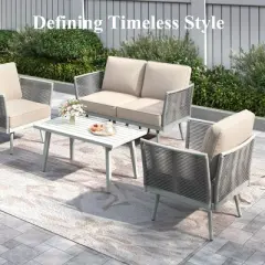 Captiva Designs Outdoor Patio Rope Rattan Furniture Conversation Sets with Coffee Table
