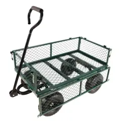 DSVIMOY Portable Garden Wagons with Double Fence, Portable Carts with Handle, Green, 40.55"*19.7"*39.37"